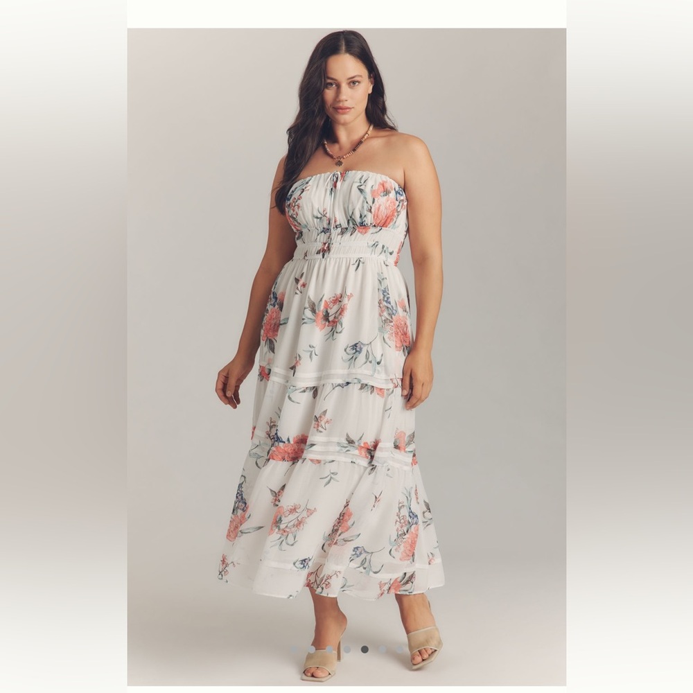 Anthropologie The Somerset Strapless Chiffon Midi Dress size Med NWT